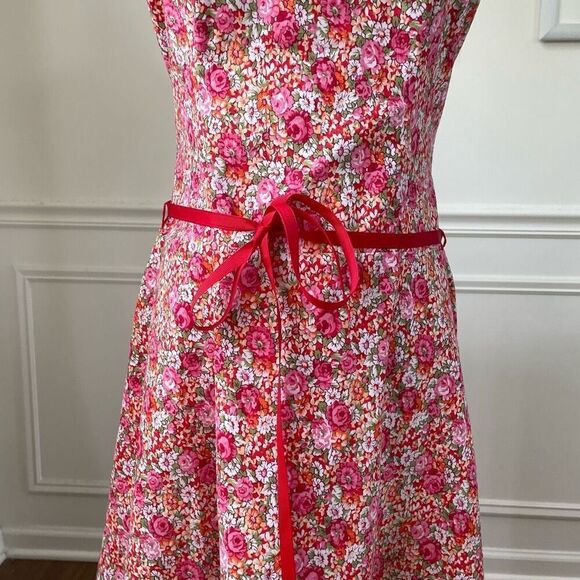 Vintage 90s City Triangles Floral Fit & Flare Spaghetti Strap Dress S 5 6 - Picture 3 of 9